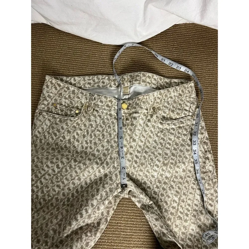 Michael Kors Tan Beige Geometric Print Pants, Size 10 Cotton‎